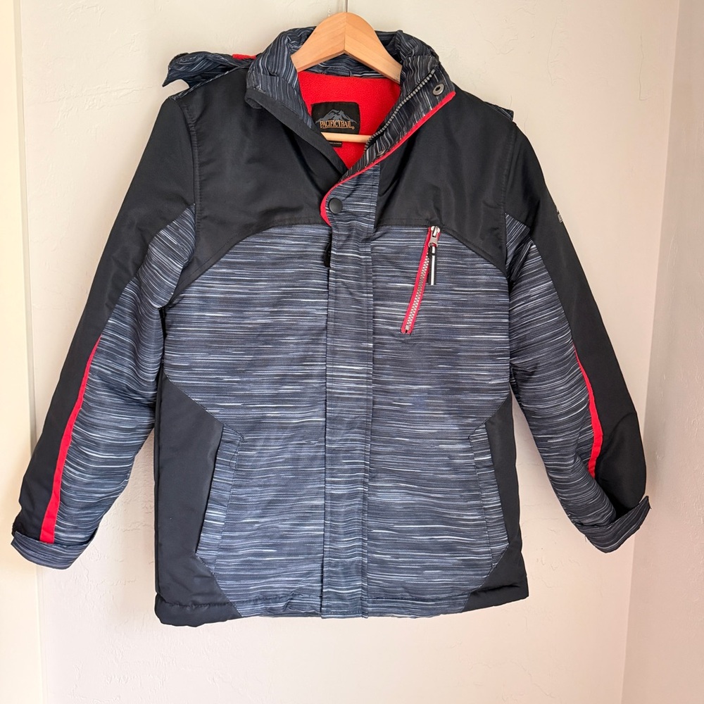 Pacific Trail Vibrant Red and Gray Winter Ski Jacket with Hood Size L (14/16)